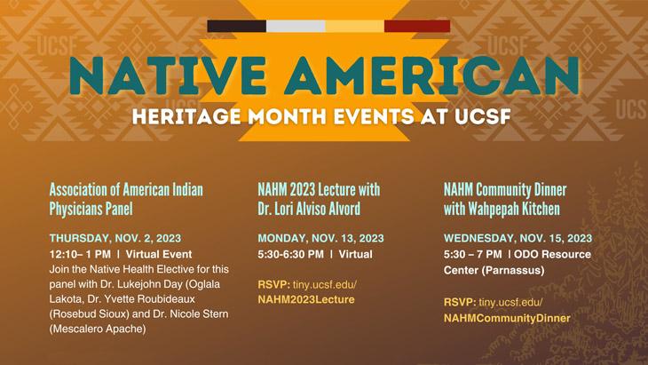 A flyer for UCSF Native American Heritage Month 2023 events