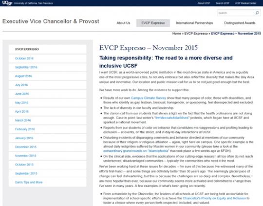 Screen grab of the EVCP blog page