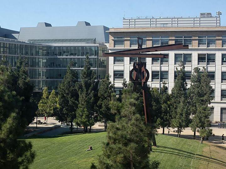 A view of public art sculpture in Mission Bay campus