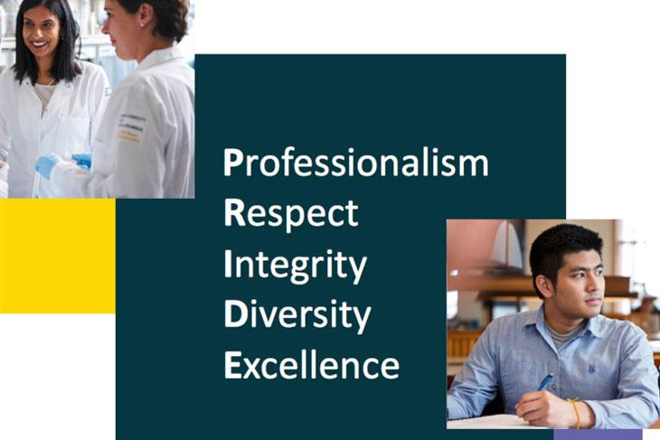 Professionalism, Respect, Integrity, Diversity, Excellence