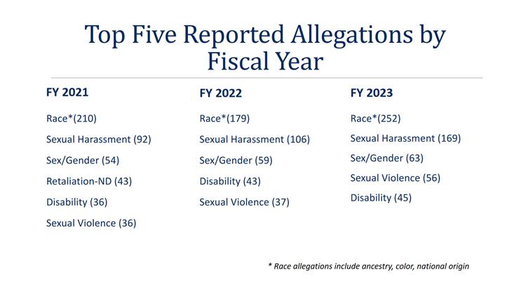 Allegations by Fiscal Year data screen shot